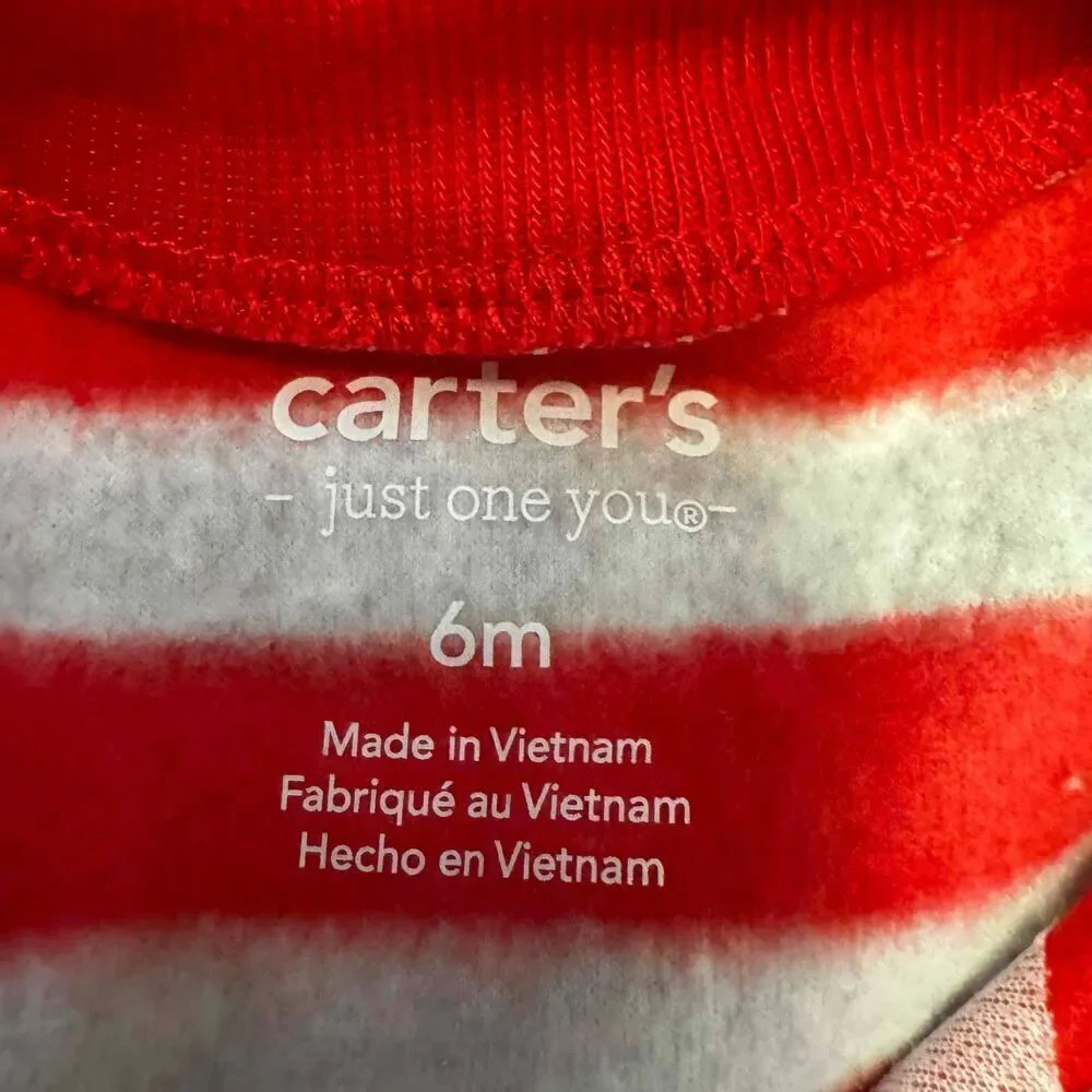 Carters Baby Striped Reindeer Footed Sleeper Onesie Two Way Zip Size 6M Red NWT